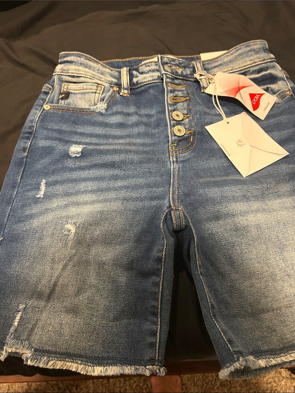 KanCan High-Rise Distressed Blue Cropped Denim Shorts